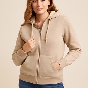 J.Crew Vintage Sherpa Lined Zip Hoodie Sweatshirt Beige Size Small